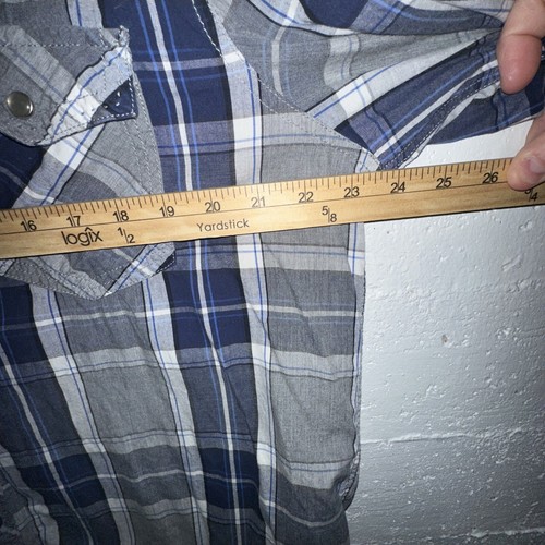 Chals Gray/Blue Plaid Men's XL Button Up Long Sleeve Shirt Pockets Western - Bild 4 von 6