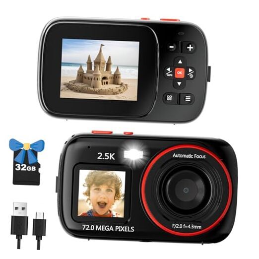 Digital Camera for Kids Teens Boys Girls, Black Point and Shoot Camera for Beginners-image