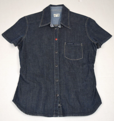 Denim Shirt VTG 90s 00s Calvin Klein 1 Red Button Indigo Wash SS 