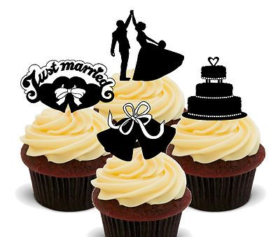 Just Married, Hochzeit Essbare Cupcake Topper, Standup Fee Kuchen Brötchen Dekorationen