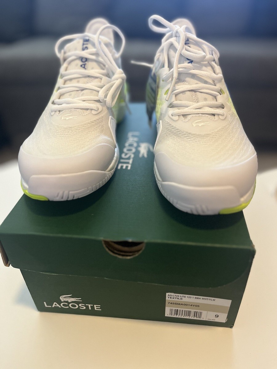Zapato Lacoste Men`s AG-LT23 Lite Tennis Shoes WHT/YLW Size  display picture 2