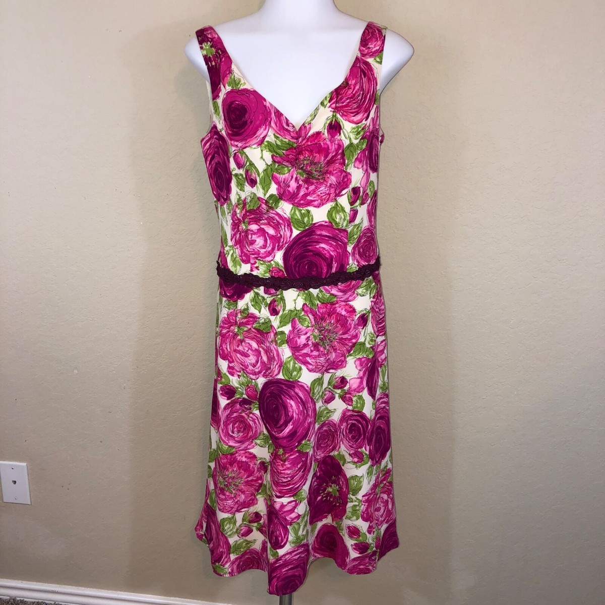 Vintage Tessuto Off White Magenta Floral Green Leaves Sleeveless Silk Dress 8 | eBay Vintage Tessuto Off White Magenta Floral Green Leaves Sleeveless Silk Dress 8 | eBay