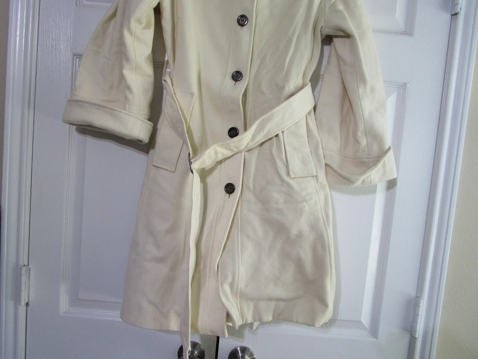 Abrigo Kenar Mujer Mediano Marfil Lana Forrado Bolsillos Foto 3 de 4