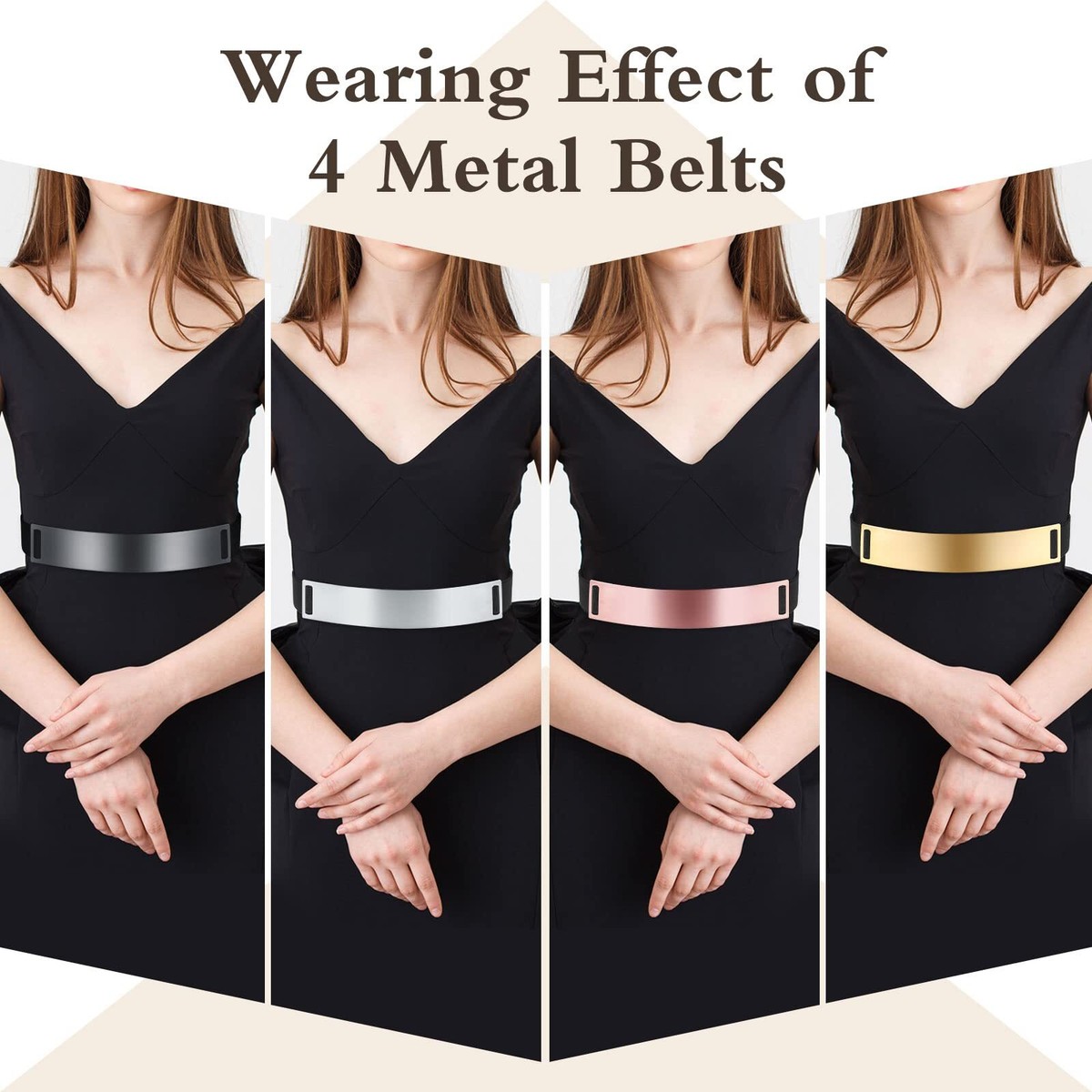 7594 4 Pcs Women Mirror Waist Belt Metal Stretch Dress Belts Plated Obi Wide Waist Belt, Obi Belt for Kimono, Linen Belts for Women  main image 4