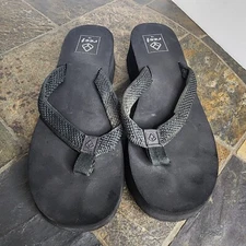 Reef Womens Black Slip-On Thong Wedge Heel Platform Sandals 10 Flip Flops