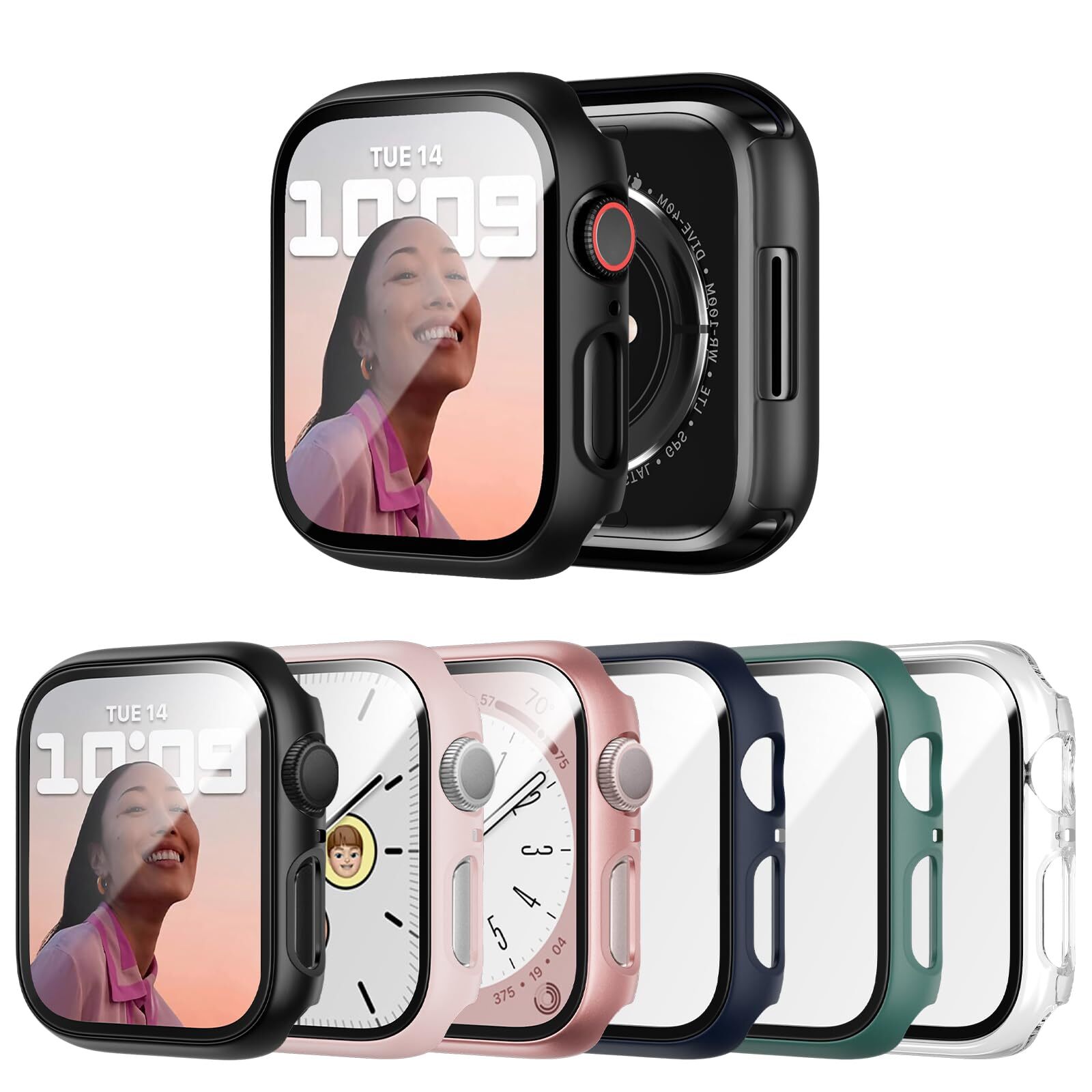 JERXUN 6 Pack Case with Tempered Glass Screen Protector for Apple Watch Series