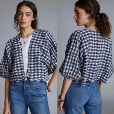 Anthropologie June Gingham Cropped Oversized Kimono Blue Multicolor Size OS Boho