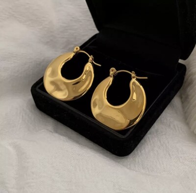 HUGGIE-CREOLEN 9 KARAT GOLD GEFÜLLT 22 MM FLACH STRUKTURIERT + GESCHENKBOX