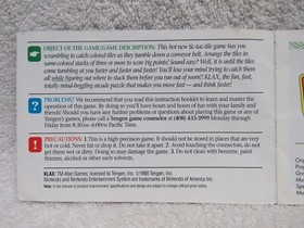 KLAX Manual - no game .... NES Nintendo