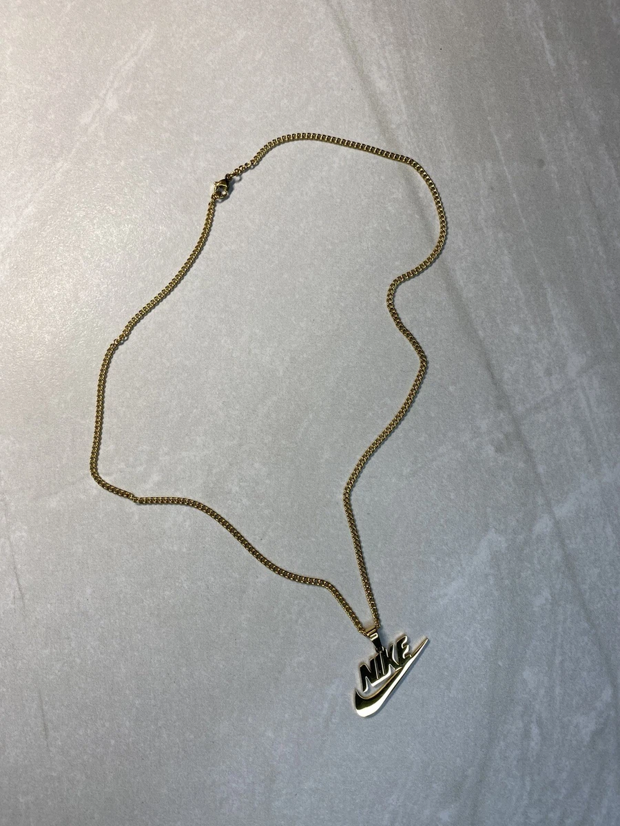 Nike Logo Pendant Necklace W/ Gold Metal Chain