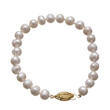 Natural 7-8/8-9/9-10mm freshwater cultured white pearl Gold clasp bracelet 7.5''
