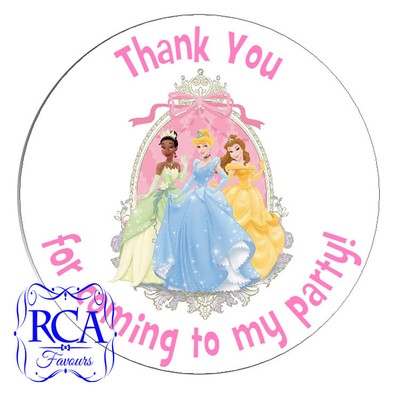 24 X Kids Birthday Thank You 45mm Circle Stickers Disney Princess Designs Ebay