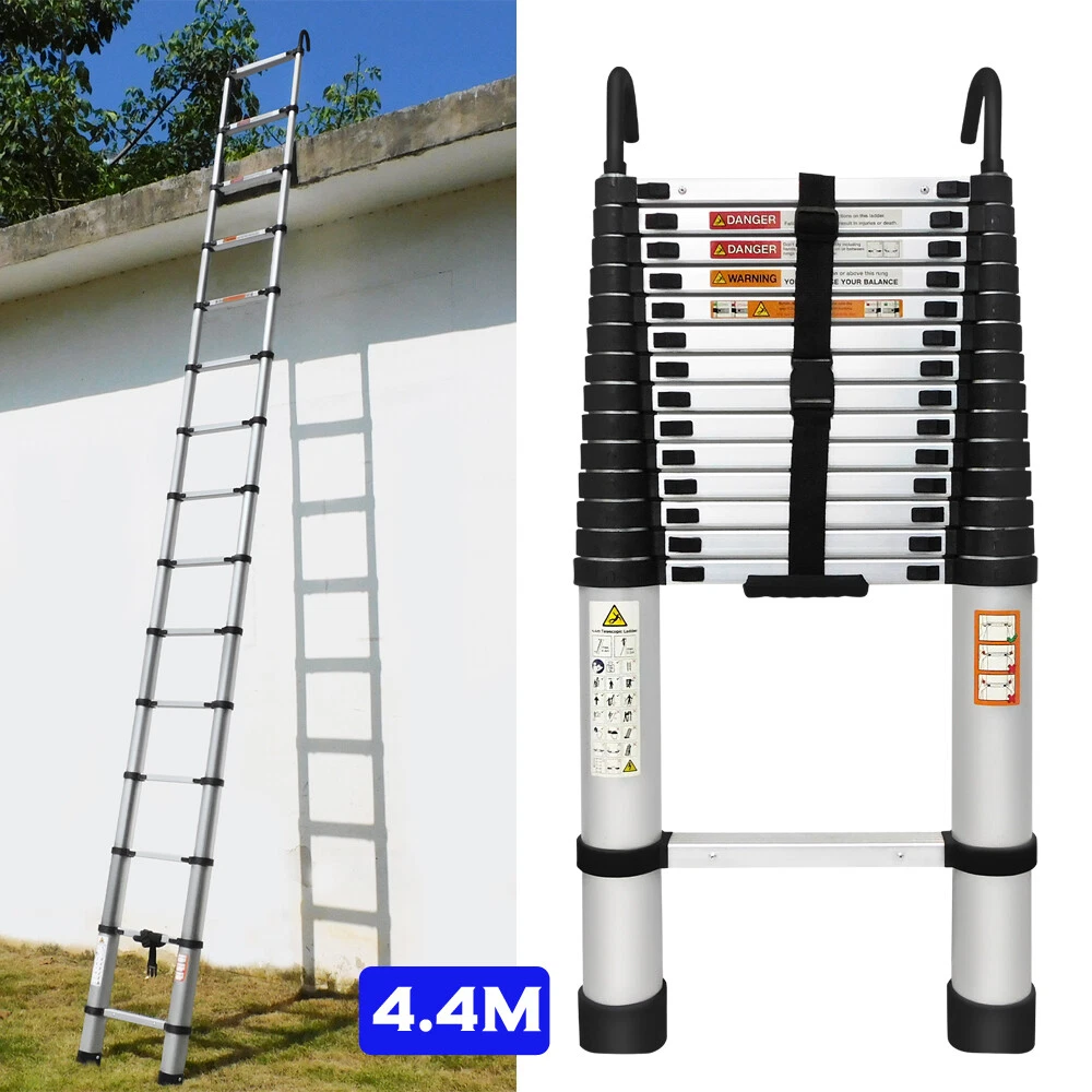 Portable Foldable 4.4M Aluminum Telescopic Ladder with Detachable Hook Extension