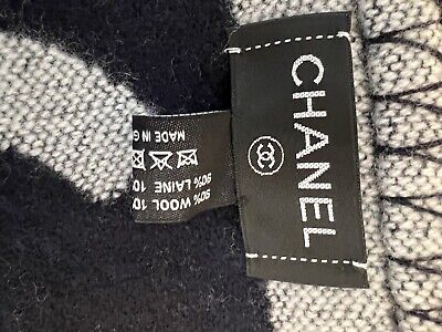 BNIB Chanel Cashmere/Wool Navy & White Reversible Throw Blanket!