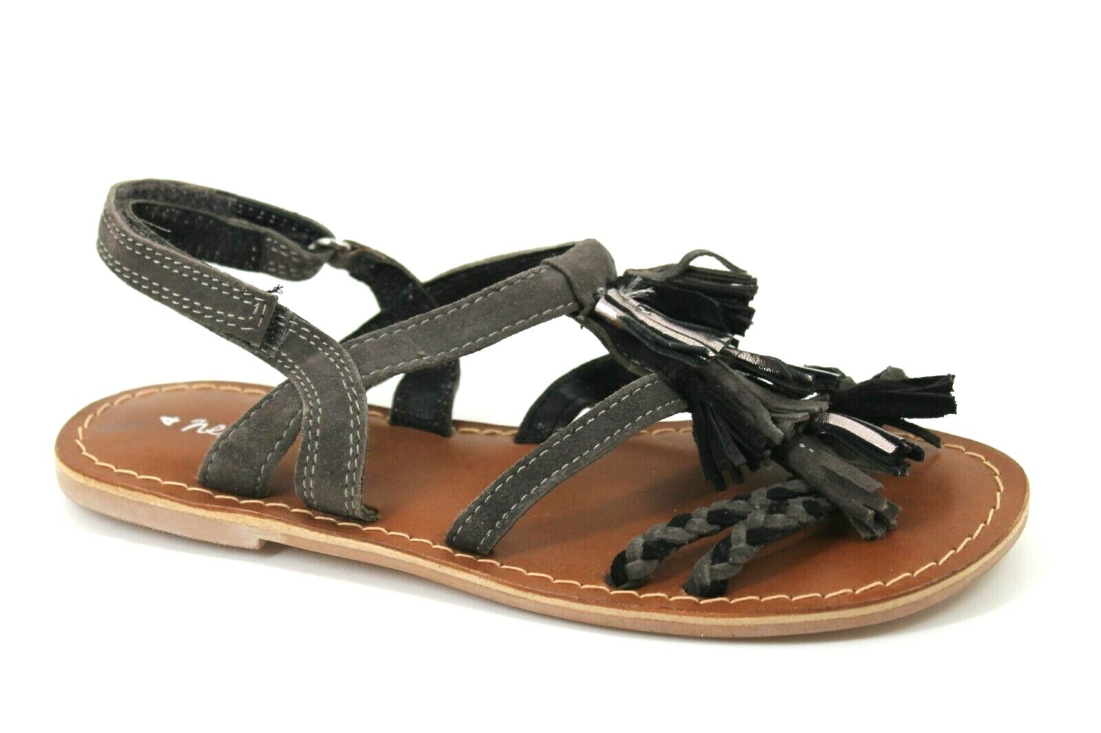 APL NEXT Sandali estivi piatti donna UK 4 EU 37 taupe e neri scamosciati gladiatore nappa