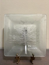 Annie Glass Nature Tree Satin Silver 9.5” Square Plate