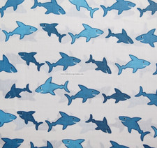 Hillcrest Shark Toss 3 Piece Twin Sheet Set Blue White Sharks Ocean