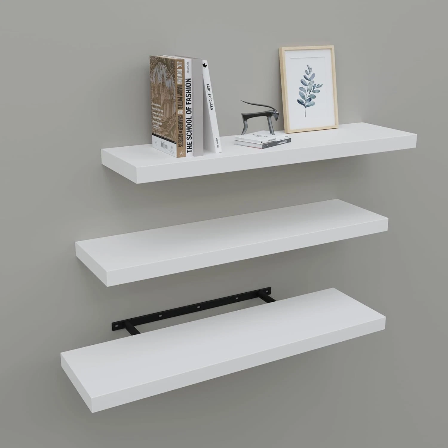 Set of 3 White Floating Wall Shelves - 24" Decor for Living Room, Bedroom, Kitch