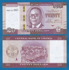 Liberia 20 Dollars P New 2022 New Design UNC