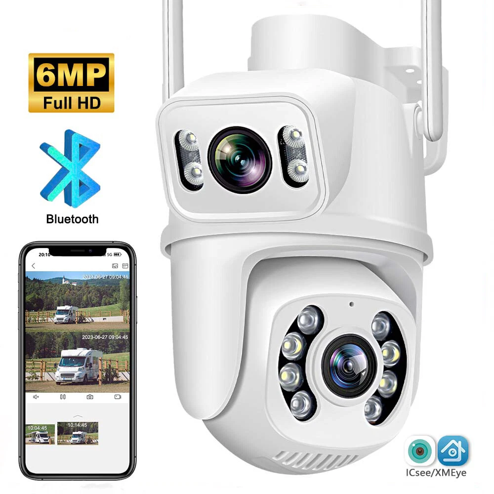 ICSee 6MP WIFI PTZ IP Camera Security Dual Lens Outdoor Auto