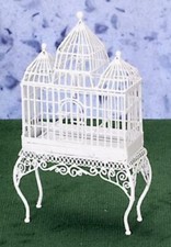 Dolls House White Turret Bird Cage Miniature Pet Accessory Wrought Iron Birdcage