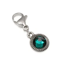 May Birthstone Clip-On Charm, Emerald Green Crystal with Lobster Clasp