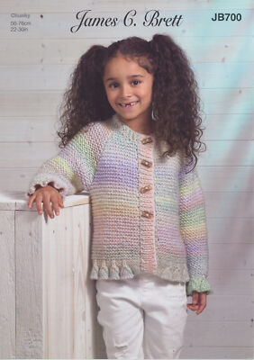 James Brett Kinder Grobstrickmuster Mädchen Glockenbordüre Strickjacke JB700