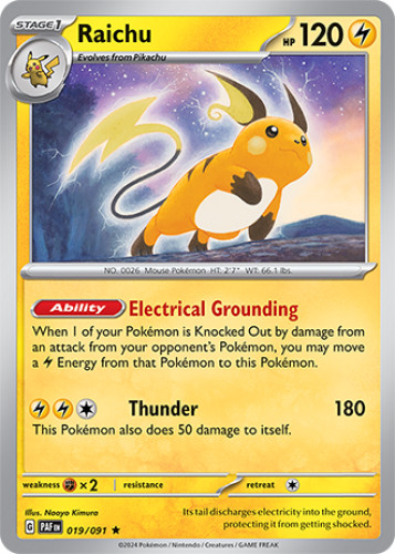 1x Raichu 019/091 HOLO RARE Paldean Fates Pokemon TCG Card NM