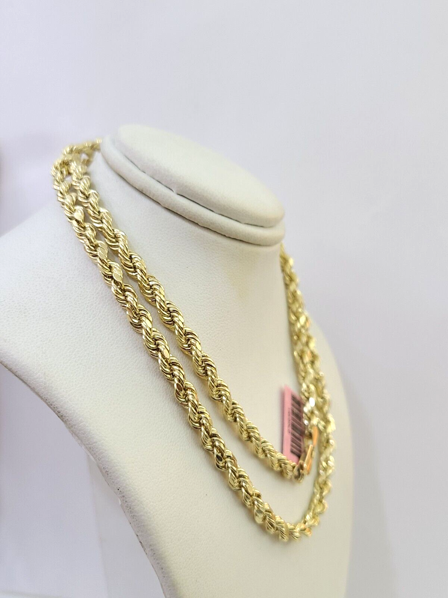 14K Yellow Gold 4mm Rope Chain 18 inch Diamond cut necklace Real