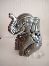 Ceramic Elephant Lucky Trunk Up Tabletop NightLight with On/Off Switch