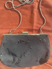Liz Claiborne Small Black Purse With Floral Detail Evening Silver Strap