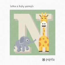 Letter N Baby Animals Needlepoint Kit or Canvas