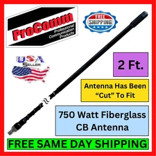 ProComm JBC200B 750W 2' Fiberglass CB Antenna Top Loaded 3/8 x 24 Ferrule 20GA