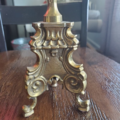 Vintage Baroque 15" Embossed Brass Pillar Candlestick Holder India Made Stunning - Picture 8 of 16