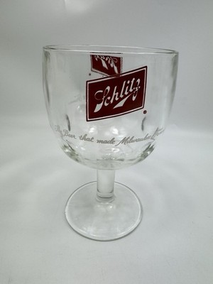 Vintage Schlitz Beer Milwaukee Clear Glass Goblet Thumb Print Stemware 6  16oz