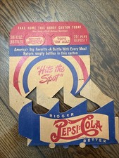 ORIGINAL PEPSI COLA UNUSED 1940s CARDBOARD DOUBLE SIDED RARE 6 PACK CARTON