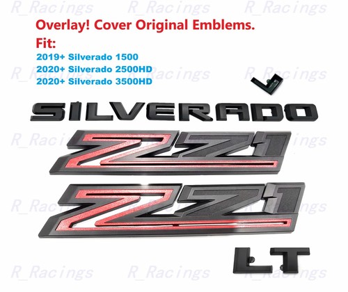 OVERLAY Black Red Fender Z71 Rear Silverado LT Emblem 2019+ 1500 2500HD3500HD