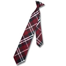 Vesuvio Napoli Boys CLIP-ON NeckTie BLACK BURGUNDY WHITE PLAID Youth Neck Tie