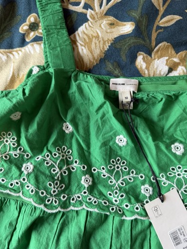 River Island BNWT Green & White Embroidered Blouse Size 10 - Picture 4 of 6