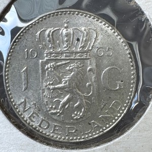 1965 Netherlands 1 Gulden .72 Silver AU Coin