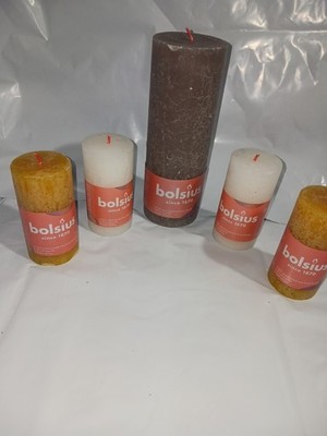 BOLSIUS Pillar Candles Set Of 5. Wax From EUROPE.  NEW