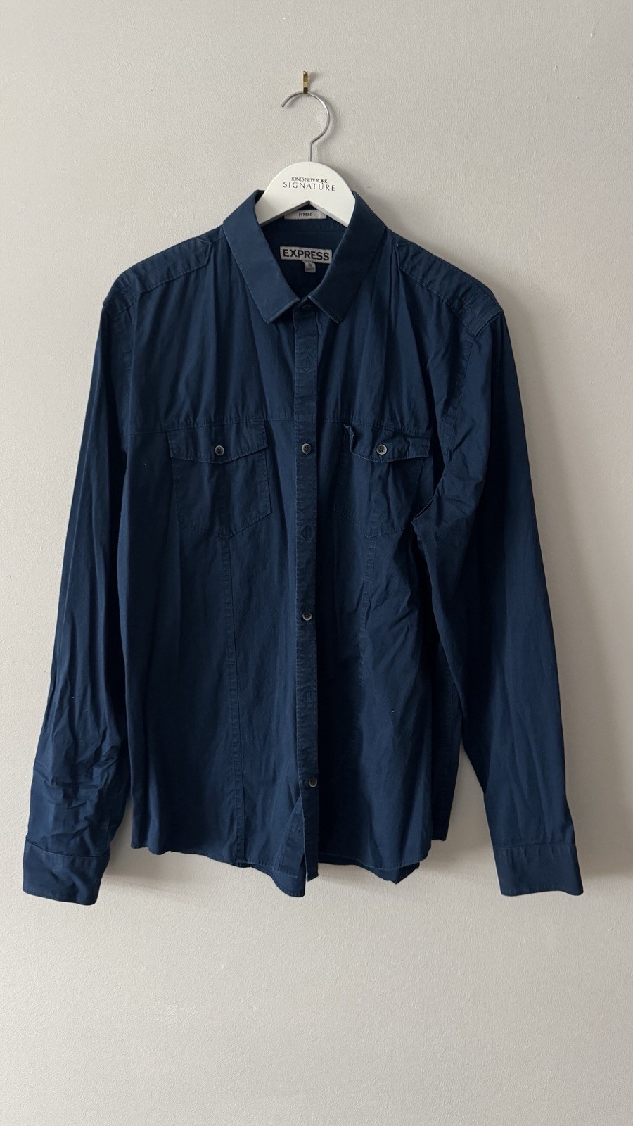 Express Fitted Men's Dark Blue Button-Up Dress Shirt Size XL