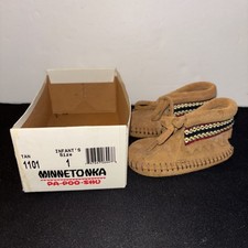 Minnetonka Braid Moccasins Baby Infant Sz 1 Brown Suede Leather Classic Nvr Worn