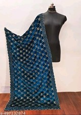 Teal Embroidery Velvet Dupatta For Bride And Women Velvet Shawl Odhani Veil