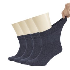 Hugh Ugoli Cotton Diabetic Men's Socks, Ankle, Loose, Wide Stretchy, 4 Pairs