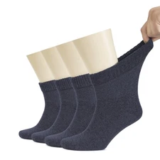 Hugh Ugoli Cotton Diabetic Men's Socks, Ankle, Loose, Wide Stretchy, 4 Pairs