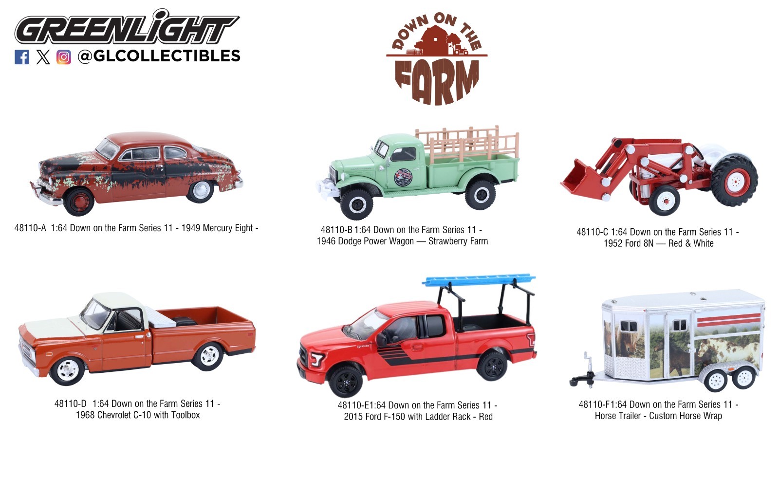 GREENLIGHT 1:64 DOWN ON THE FARM SERIES 11 6PC SET - GL48110