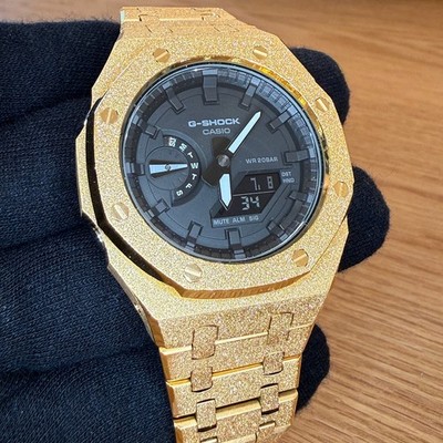 Gold Modded Authentic Casio G Shock GA2100 Frosted Metal Watch Casioak