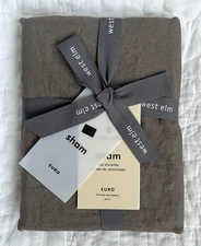 NWT West Elm European Flax Linen EURO Sham 26” Mocha Dark Brown Pillow Cover New