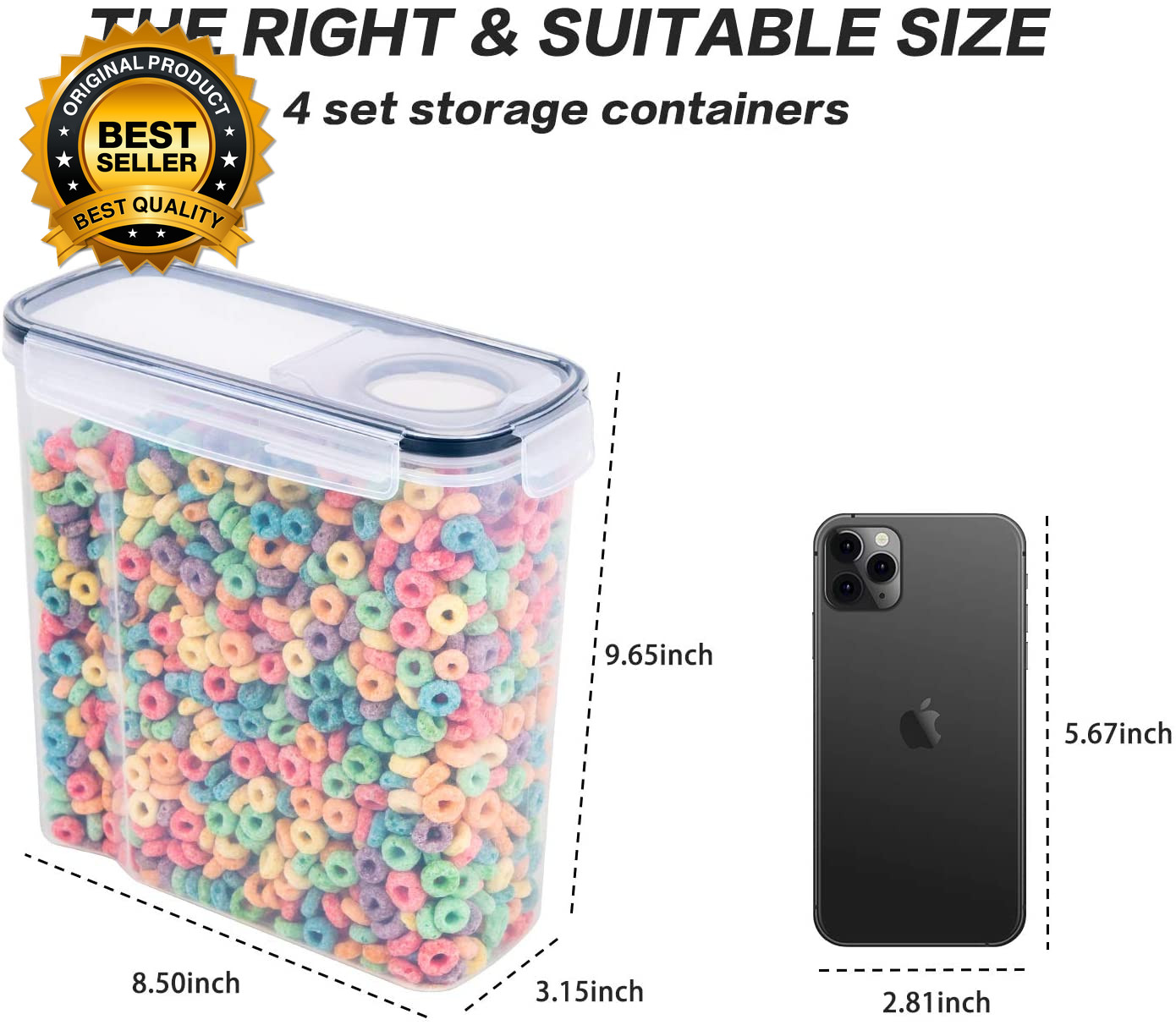 Cereal Containers Storage Set 4 Piece Airtight Large Food Storage Containers